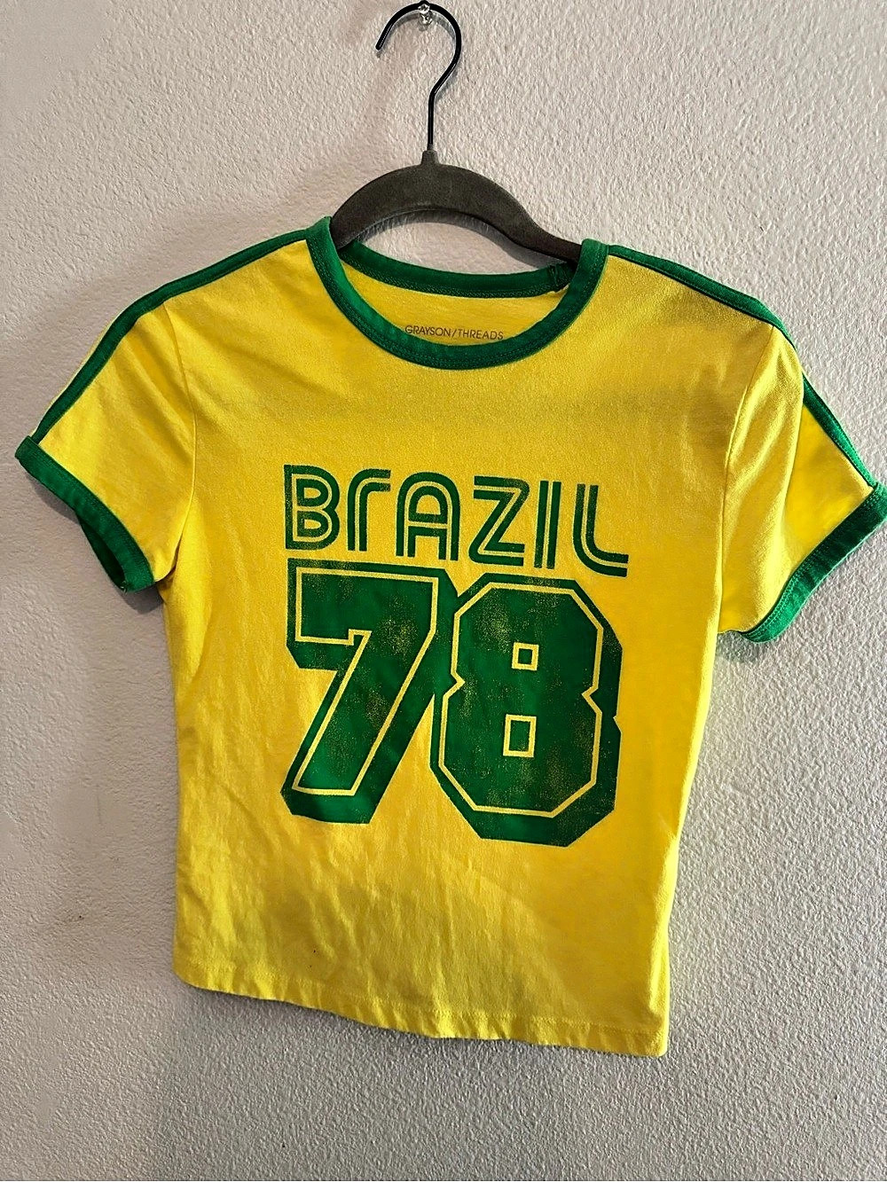 Grayson Threads Brazil 78 Graphic Ringer Tee Yellow & Green Girls Small